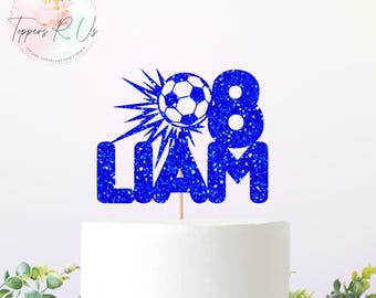 Personalized Football Cake Topper: Glitter Soccer Birthday Decoration