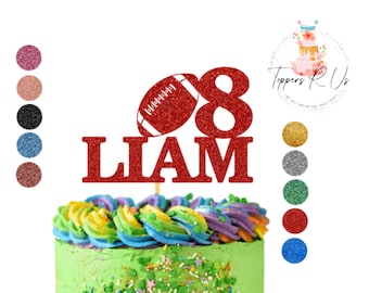 Rugby Cake Topper, Personalised Birthday Cake Topper, Any Name and Age Glitter Cake Topper.