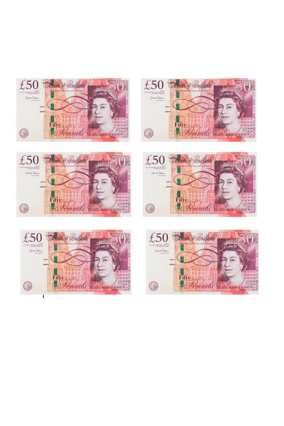 Edible Money 50 GBP Pound Sterling Notes Cake Money, Cupcake, Cake Topper X  6 