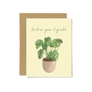 Une autre année de croissance - carte de voeux d'anniversaire, carte d'anniversaire, plantes, jolie, belle, mignonne, Monstera Deliciosa, usine de fromage suisse