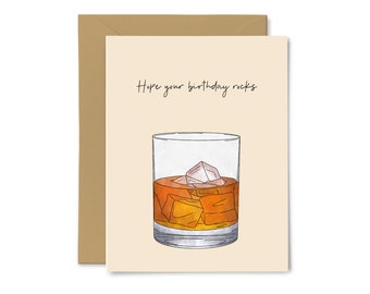 Hope Your Birthday Rocks - Jolie carte d'anniversaire de petit garçon, pour lui, petit ami, mari, whisky, bourbon, On the Rocks, jeu de mots, carte de voeux