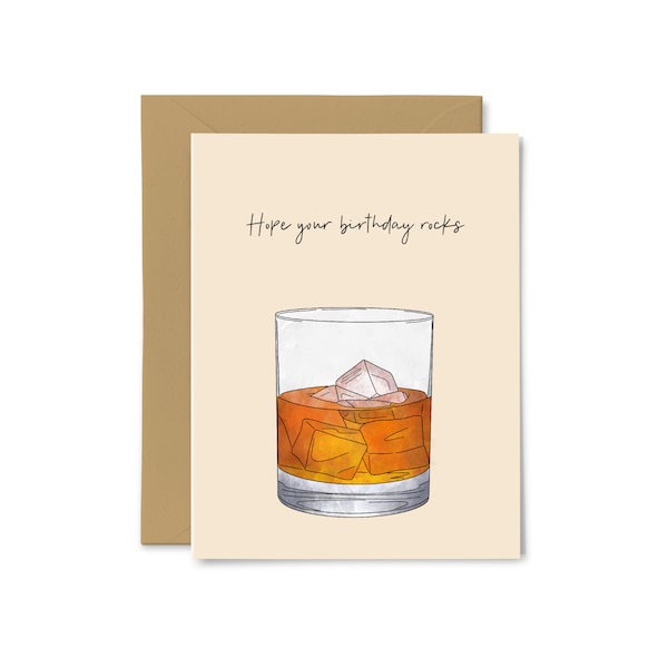 Hope Your Birthday Rocks - Cute, Punny Birthday Card, For Him, Boyfriend, Husband, Whiskey, Bourbon, On the Rocks, Food Pun, Greeting Card