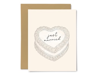 Just Married - Vintage Cake, Wedding, Love, Cute Greeting Card, Engagement, Congratulations