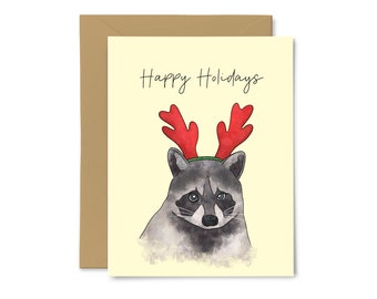 Happy Holidays - Raccoon, Toronto, Trash Panda, Cute Christmas Card, New Year, For Him, For Her, Girlfriend, Boyfriend, Best Friend, Canada