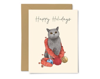 Happy Holidays - Funny Christmas Card, Cute, New Year, Cat, For Him, For Her, Boyfriend, Girlfriend, Wife, Sister, Husband