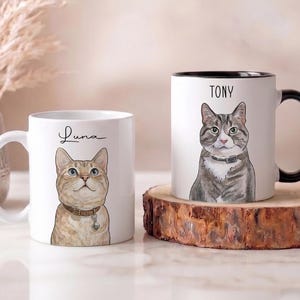 Custom Cat Mugs Using Pet Photo, Cat Portrait From Photo, Personalized Cat Mom Mug, Cat Mug Gift