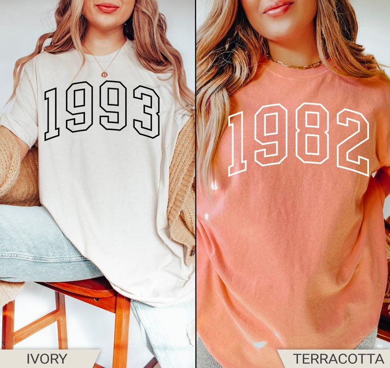 Camiseta personalizada con el año de nacimiento, camiseta de cumpleaños, colores cómodos, regalo de cumpleaños personalizado, camiseta moderna con el año de nacimiento, regalo de cumpleaños, camiseta de cumpleaños personalizada imagen 4