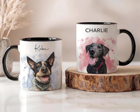 Custom Pet Mug, Personalized Dog Mug, Watercolor Pet Portrait, Dog Remembrance Gift, Custom Cat Mugs