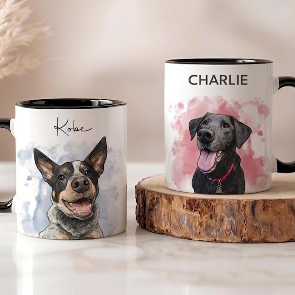 Custom Pet Mug, Personalized Dog Mug, Watercolor Pet Portrait, Dog Remembrance Gift, Custom Cat Mugs
