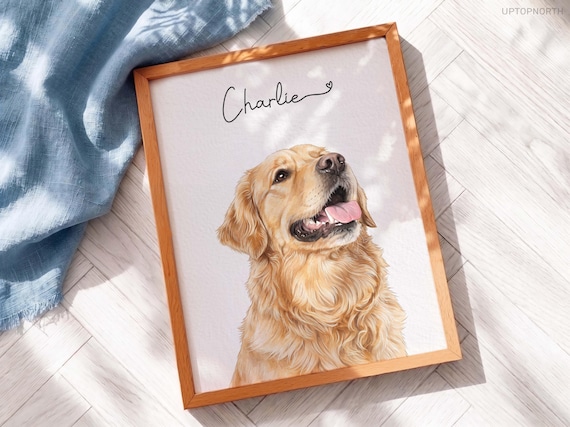 Custom Pet Portrait from Photo, Dog Portrait Gift, Personalized Dog Painting for Dog Mom, Custom Dog Art Print, Pet Portrait Frame
