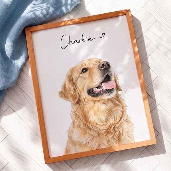 Custom Pet Portrait from Photo, Dog Portrait Gift, Personalized Dog Painting for Dog Mom, Custom Dog Art Print, Pet Portrait Frame