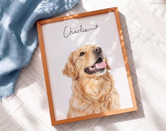 Custom Pet Portrait from Photo, Dog Portrait Gift, Personalized Dog Painting for Dog Mom, Custom Dog Art Print, Pet Portrait Frame