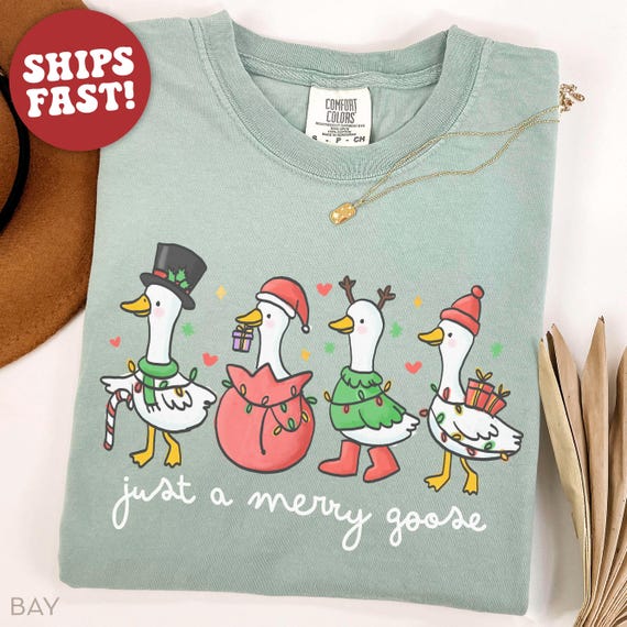 Comfort Colors® Christmas Goose Shirt, Silly Goose, Just A Merry Goose Tee, Cute Christmas Shirt