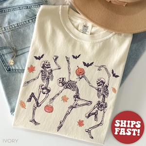 Comfort Colors® Dancing Skeleton Shirt, Halloween Shirt, Pumpkin Shirt, Retro Halloween Shirt