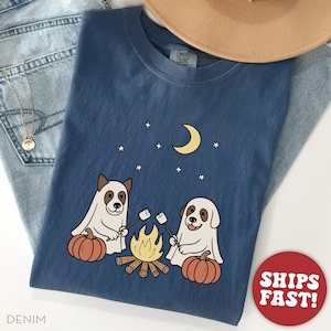 Comfort Colors® Halloween Dog Shirt, Cute Ghost Shirt for Halloween, Camping Shirt, Boo Shirt Denim