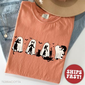 Comfort Colors® Ghost Black Cat Shirt, Ghost Shirt for Halloween, Cat Mom Shirt, Cute Halloween Cat Shirt