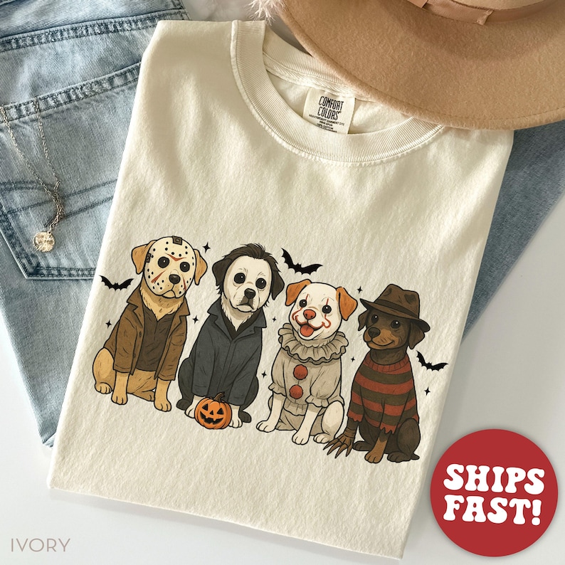 Comfort Colors® Halloween Dog Shirt, Funny Halloween Shirt, Dog Lovers T-Shirt, Retro Halloween Ivory