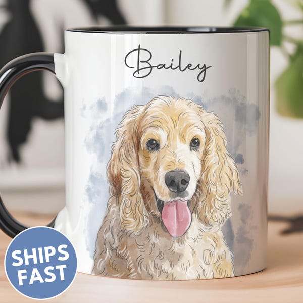 Custom Pet Mug, Personalized Dog Mug, Watercolor Pet Portrait, Dog Remembrance Gift, Custom Cat Mugs