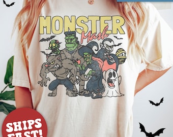 Comfort Colors Retro Halloween Shirt, Vintage Halloween Costume, Trendy Ghost Monster T-Shirt, Fall Season