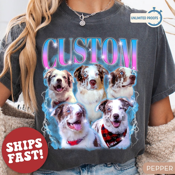 Custom Comfort Colors Vintage Pet TShirt Pet Photo + Name Custom Dog Shirt Personalized Shirt Custom T Shirts for Humans Cat Shirt 90's Tee