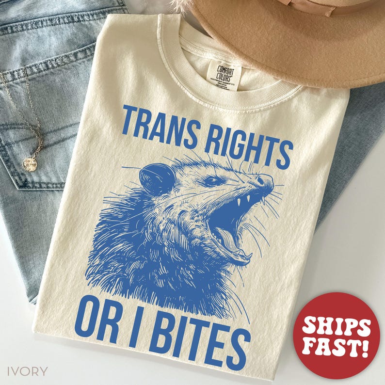 Camiseta Comfort Colors® Derechos Trans, Camiseta Protege a las Personas Trans, Camiseta Zarigüeya, Camiseta Igualdad de Derechos, Camiseta LGBTQ Ivory