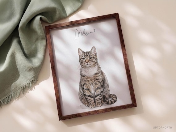 Custom Cat Portraits Using Pet Photo, Cat Lovers Gift for Cat Mom, Cat Portrait for Cat Memorial