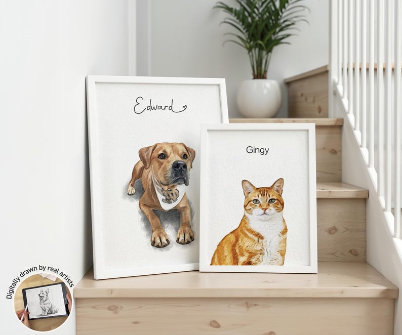 Custom Pet Portrait from Photo, Dog Portrait Gift, Personalized Dog Painting for Dog Mom, Custom Dog Art Print, Pet Portrait Frame bild 3