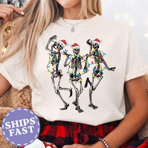 Comfort Colors® Dancing Skeleton Shirt, Christmas Skeleton T Shirt, Holiday Christmas T-Shirt image 1