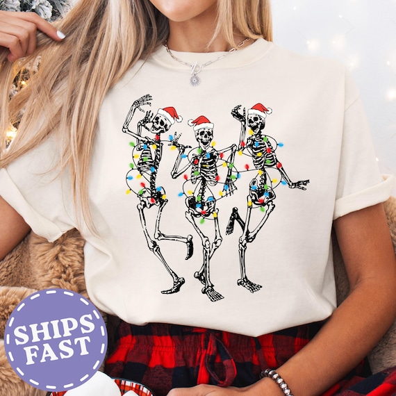 Comfort Colors® Dancing Skeleton Shirt, Christmas Skeleton T Shirt, Holiday Christmas T-Shirt