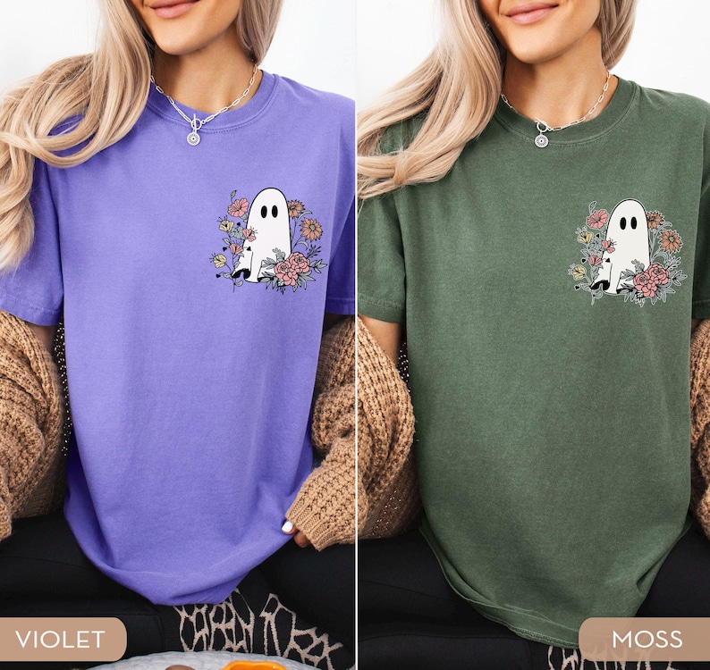 Comfort Colors® Summerween Shirt, Halloween Floral Ghost Shirt, Cottagecore Ghost Tee, Cute Halloween Shirt bild 4