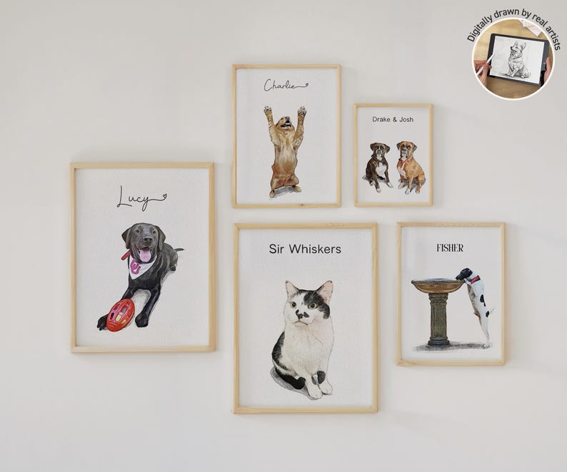 Custom Pet Portrait from Photo, Dog Portrait Gift, Personalized Dog Painting for Dog Mom, Custom Dog Art Print, Pet Portrait Frame bild 13