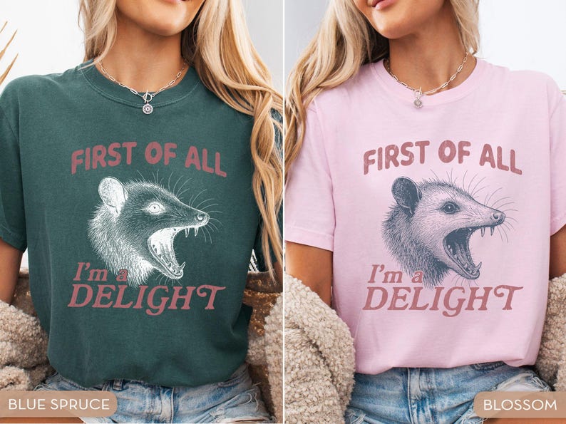 Comfort Colors® Funny Possum Shirt, First of All Im a Delight TShirt, Retro Humor Graphic Tee, Cute Animal Quote T Shirt, Gift for Her image 5