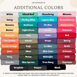May include: A colour chart showing a range of fabric colours, such as white, blue, green, and red. The text "ADDITIONAL COLOURS" is at the top, with colour names like "Blossom" and "Espresso" listed below. The text at the bottom asks to message for colours not listed.