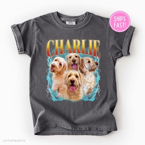 Custom Pet Shirt for Kids, Comfort Colors® Youth T-Shirt, Personalized Kids Dog Collage Shirt, Retro Bootleg Pet Shirt, Custom Name Kid Tee
