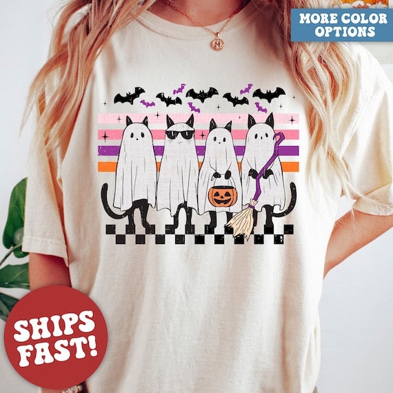 Comfort Colors® Cat Halloween Shirt, Halloween Cats Shirt, Ghost Shirt, Retro Halloween, Halloween Costume