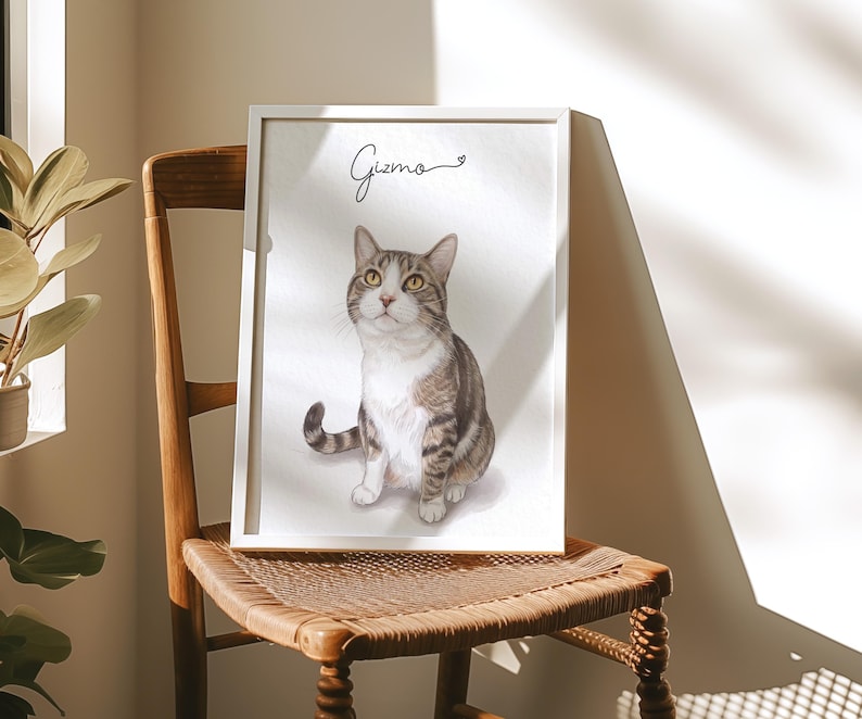 Custom Cat Portraits Using Pet Photo, Cat Lovers Gift for Cat Mom, Cat Portrait for Cat Memorial afbeelding 13
