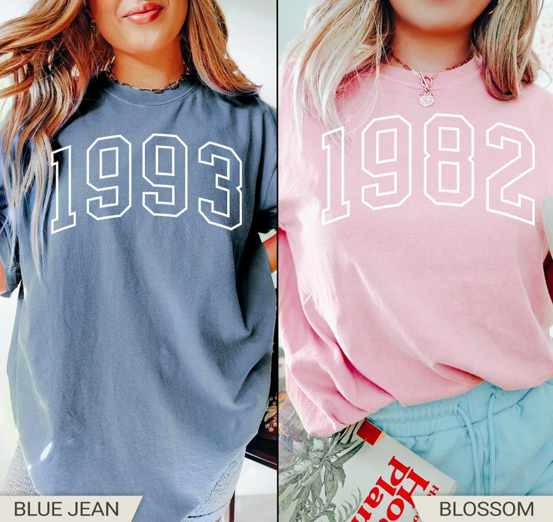 Camiseta personalizada con el año de nacimiento, camiseta de cumpleaños, colores cómodos, regalo de cumpleaños personalizado, camiseta moderna con el año de nacimiento, regalo de cumpleaños, camiseta de cumpleaños personalizada imagen 5