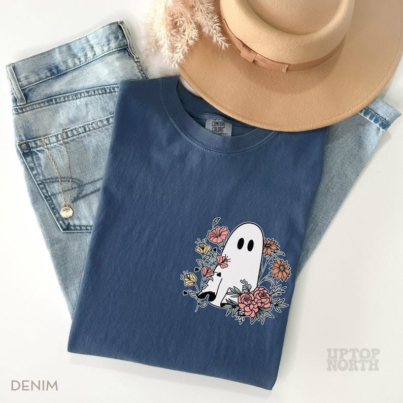 Comfort Colors® Summerween Shirt, Halloween Floral Ghost Shirt, Cottagecore Ghost Tee, Cute Halloween Shirt bild 7