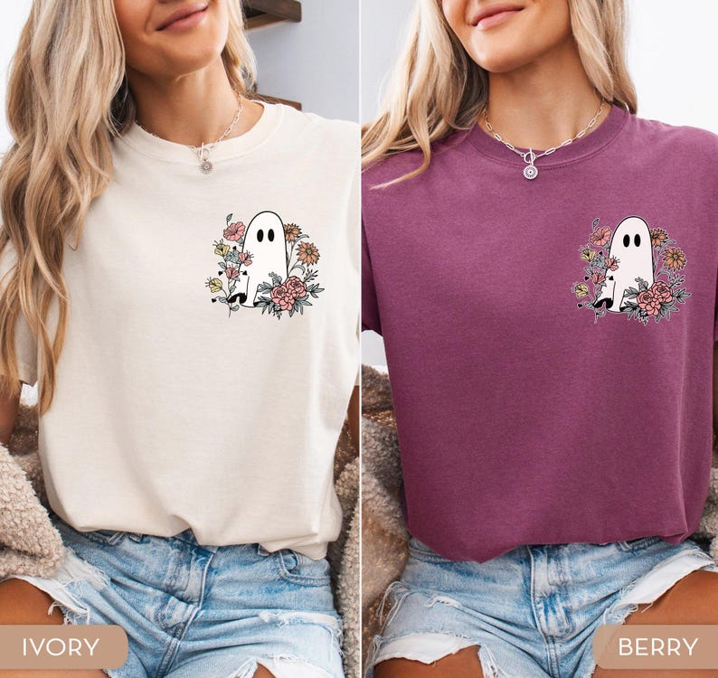 Comfort Colors® Summerween Shirt, Halloween Floral Ghost Shirt, Cottagecore Ghost Tee, Cute Halloween Shirt bild 5