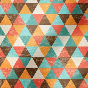 Vintage Geometric Fabric by the Yards, 40s 50s 60s Fabric, Orange Green Brown triangles Pastel colors Upholstery fabric, Furniture Drapery