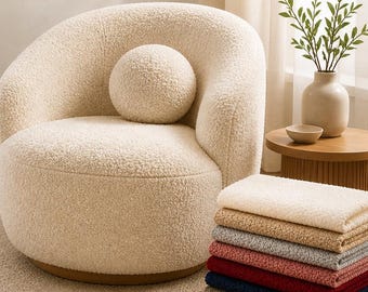 Schwerer Bouclé-Polsterstoff Meterware - Sherpa Teddy-Stoff für Sofa, Stuhl & Kissen, Ivory Kunstschaffell Möbelstoff