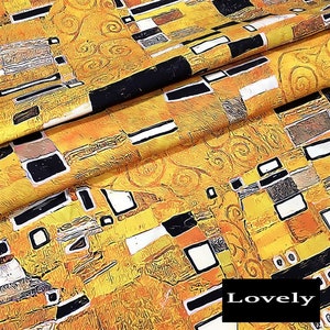 Gustav Klimt Fabric By the Yard | Geometric Pattern Fabric | Furniture Upholstery | Drapery Sofa Pillow | Art Print Craft Fabric 140 cm 55&#39;&#39;