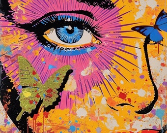 Pop Art Woman Panel Fabric: Butterfly Design, Upholstery Fabric