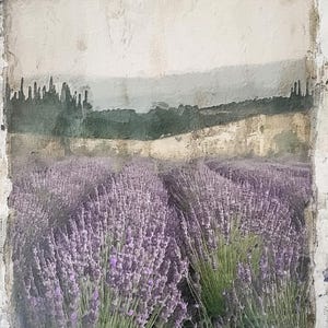 Rustic Lavender Fields Print Fabric: Vintage Home Decor Panel