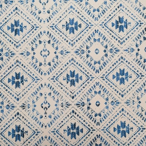 Blue Geometric Kilim Ikat Print Fabric: Boho Upholstery Sewing