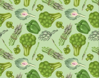 Broccoli, Asparagus, Artichoke and Green Bell Pepper Upholstery Fabric , Natural Sweets, Healthy Food Fabric, Kitchen Decor, Sewing Art