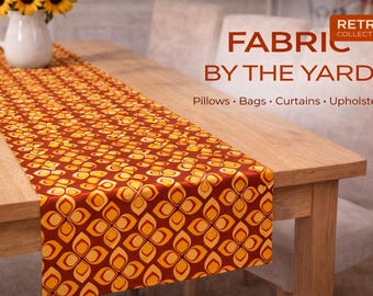 Retro Orange Floral – 70s Style Geometric Polyester Fabric by the Yards, Honeycomb Texture