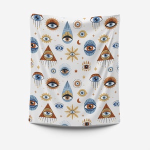 Evil Colorful hand-drawn Eyes Fabric | Geometric Fabric | Polyester | Home Textile Product | Upholstery fabric| Bag| Furniture Drapery Sofa