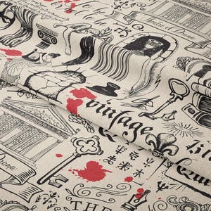 Vintage Theater Gothic Fabric – Drama & Tragedy Print Textile for DIY Home Projects image 2