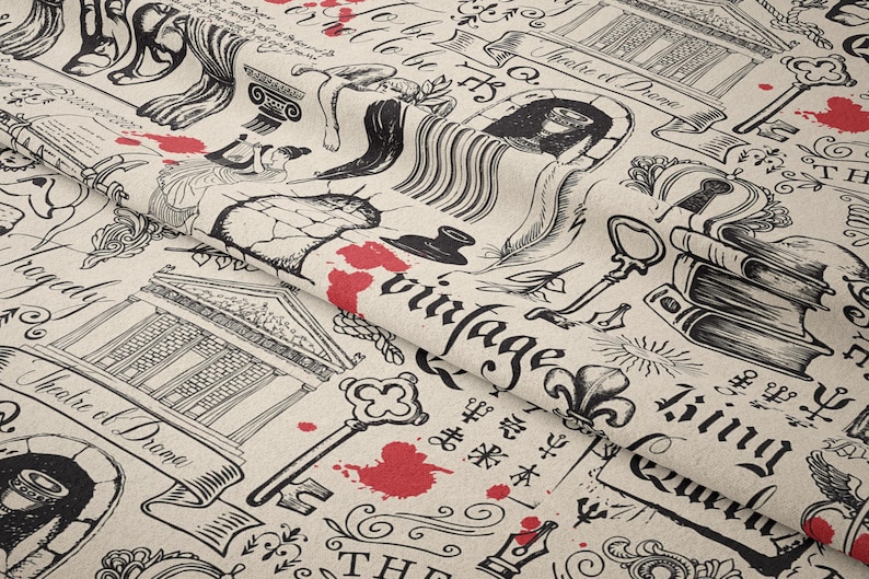 Vintage Theater Gothic Fabric – Drama & Tragedy Print Textile for DIY Home Projects image 2